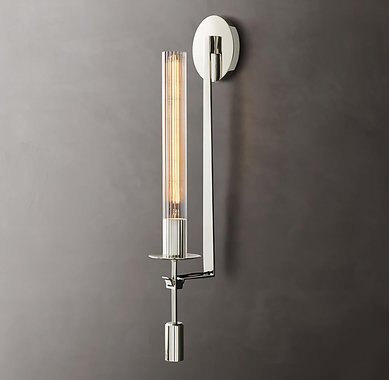 French Ribbed Glass Wall Light, Bedroom Wall Sconce, detail 3