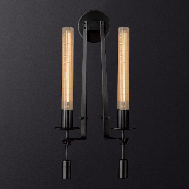 French Ribbed Glass Wall Light, Bedroom Wall Sconce, detail 5