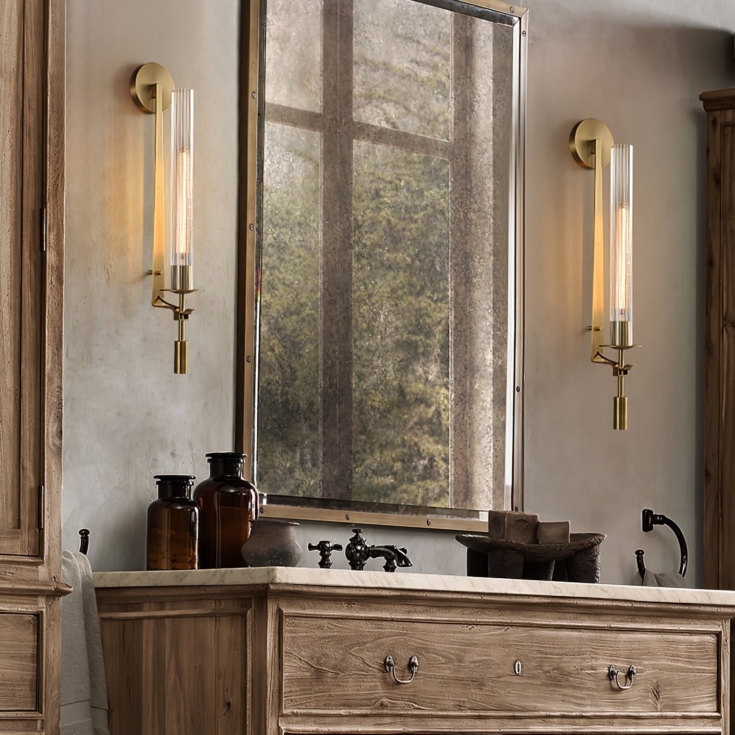 French Ribbed Glass Wall Light, Bedroom Wall Sconce, detail 65