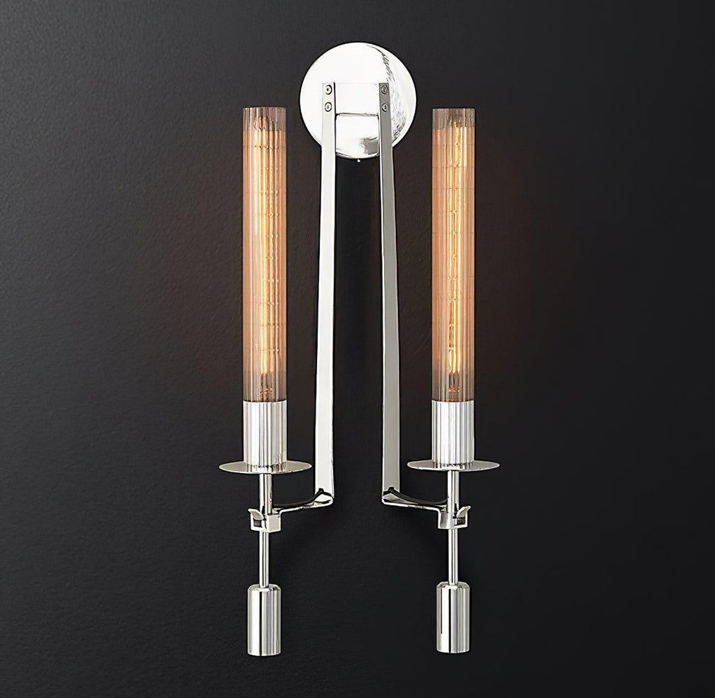 French Ribbed Glass Wall Light, Bedroom Wall Sconce, detail 6