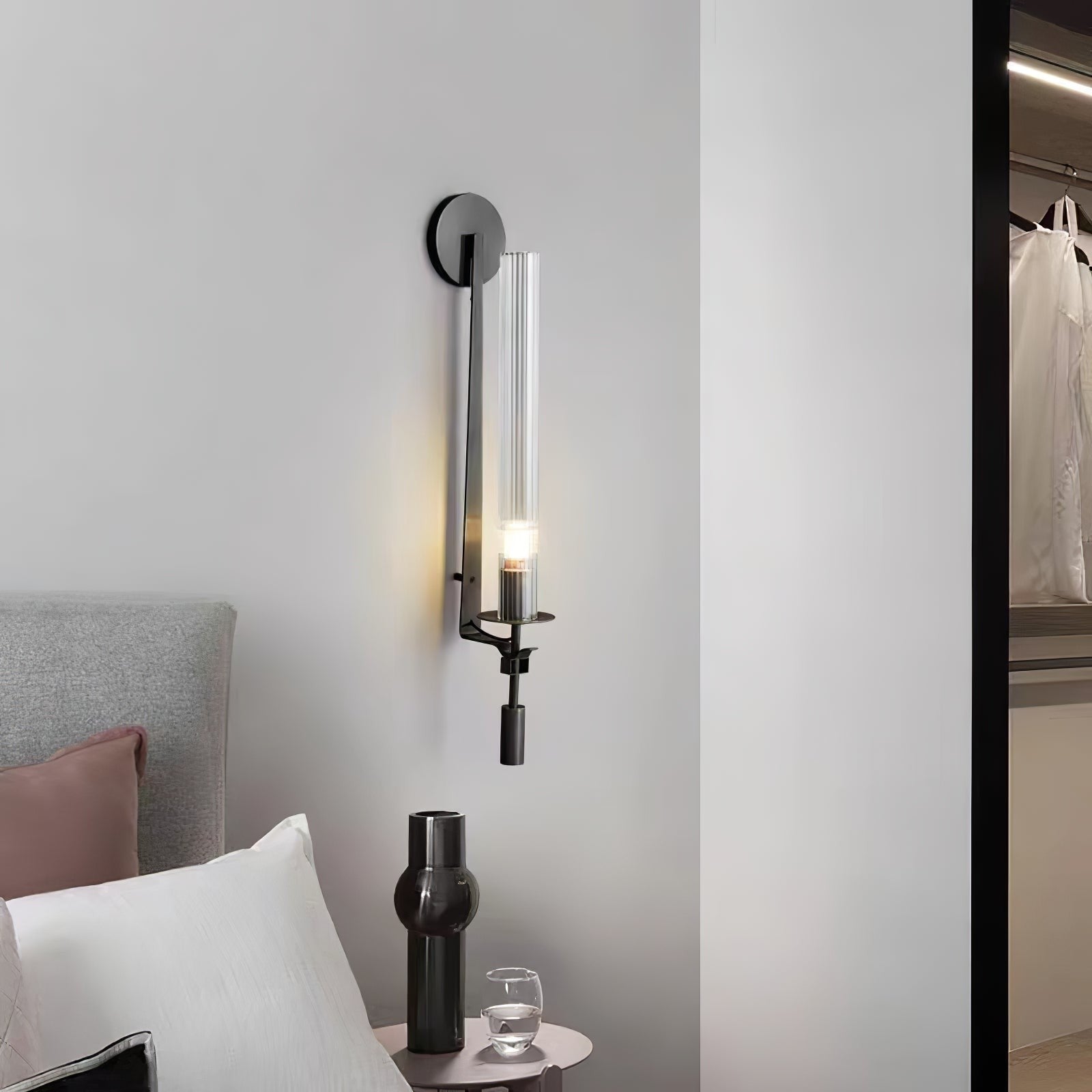 French Ribbed Glass Wall Light, Bedroom Wall Sconce, detail 71