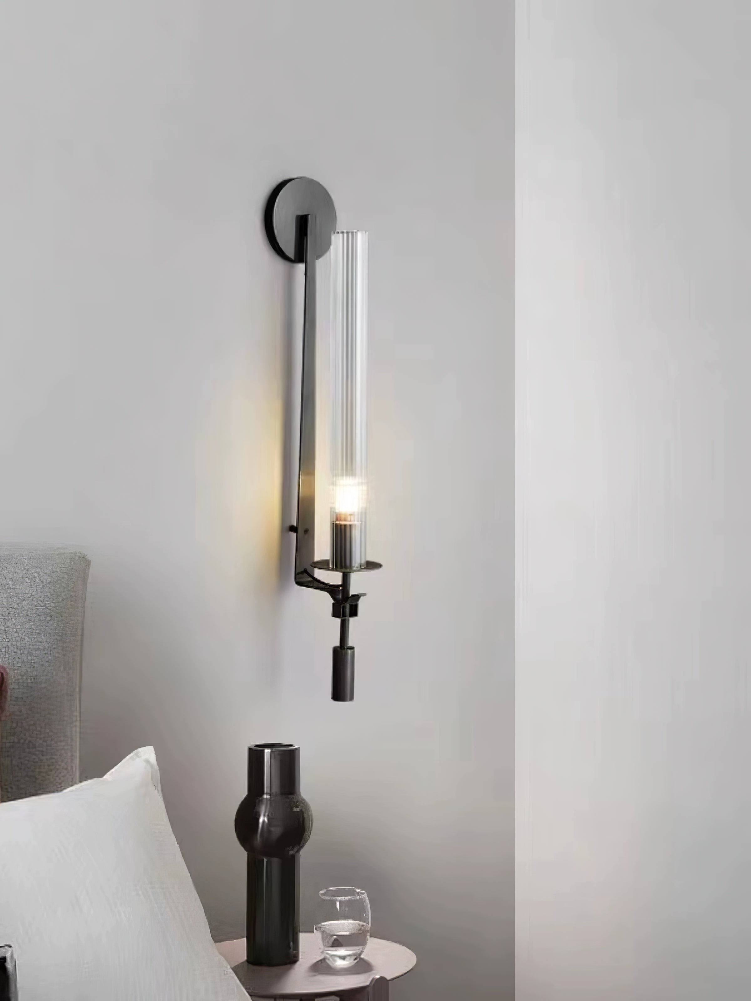 French Ribbed Glass Wall Light, Bedroom Wall Sconce, detail 76