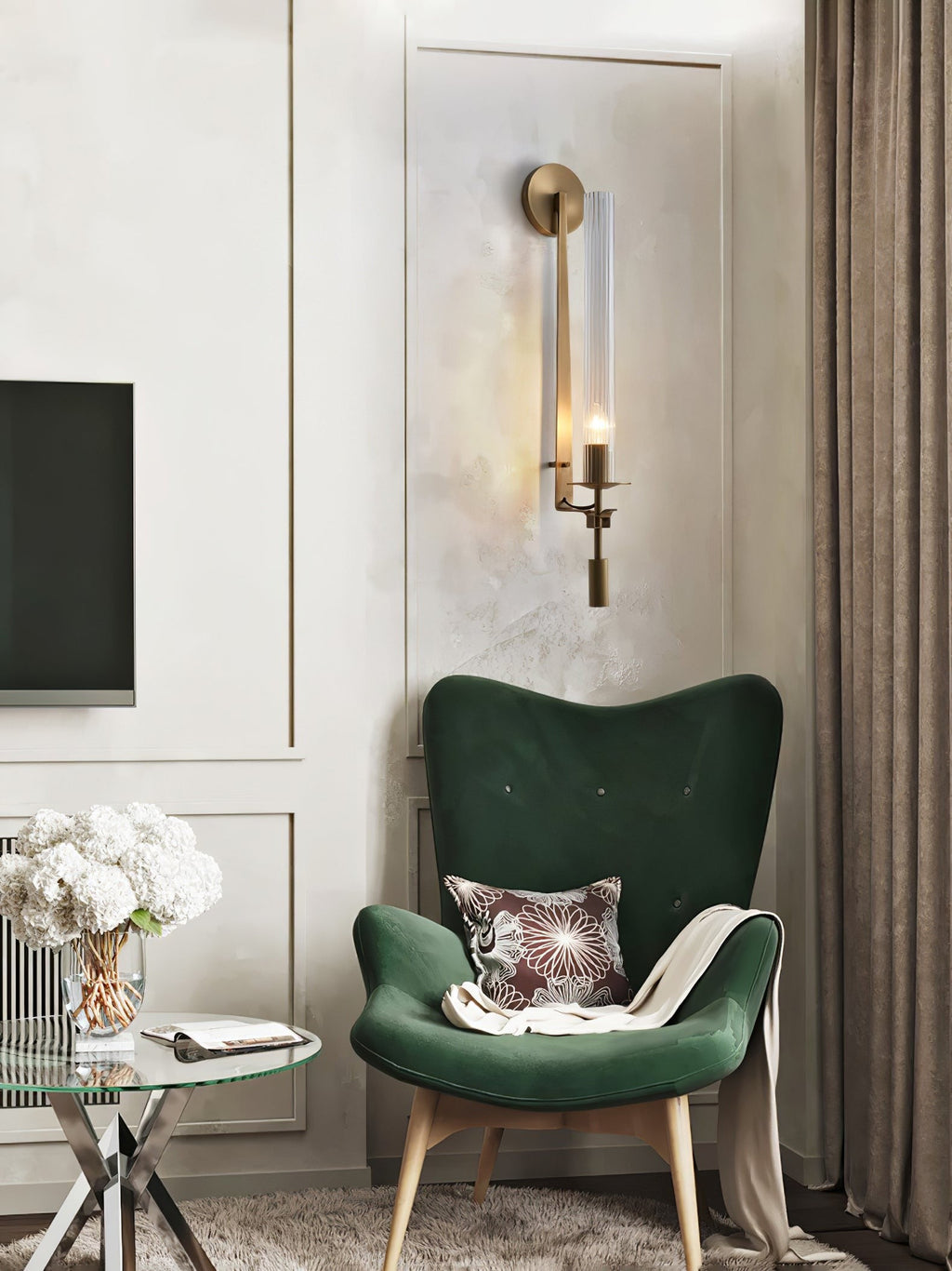French Ribbed Glass Wall Light, Bedroom Wall Sconce, detail 83