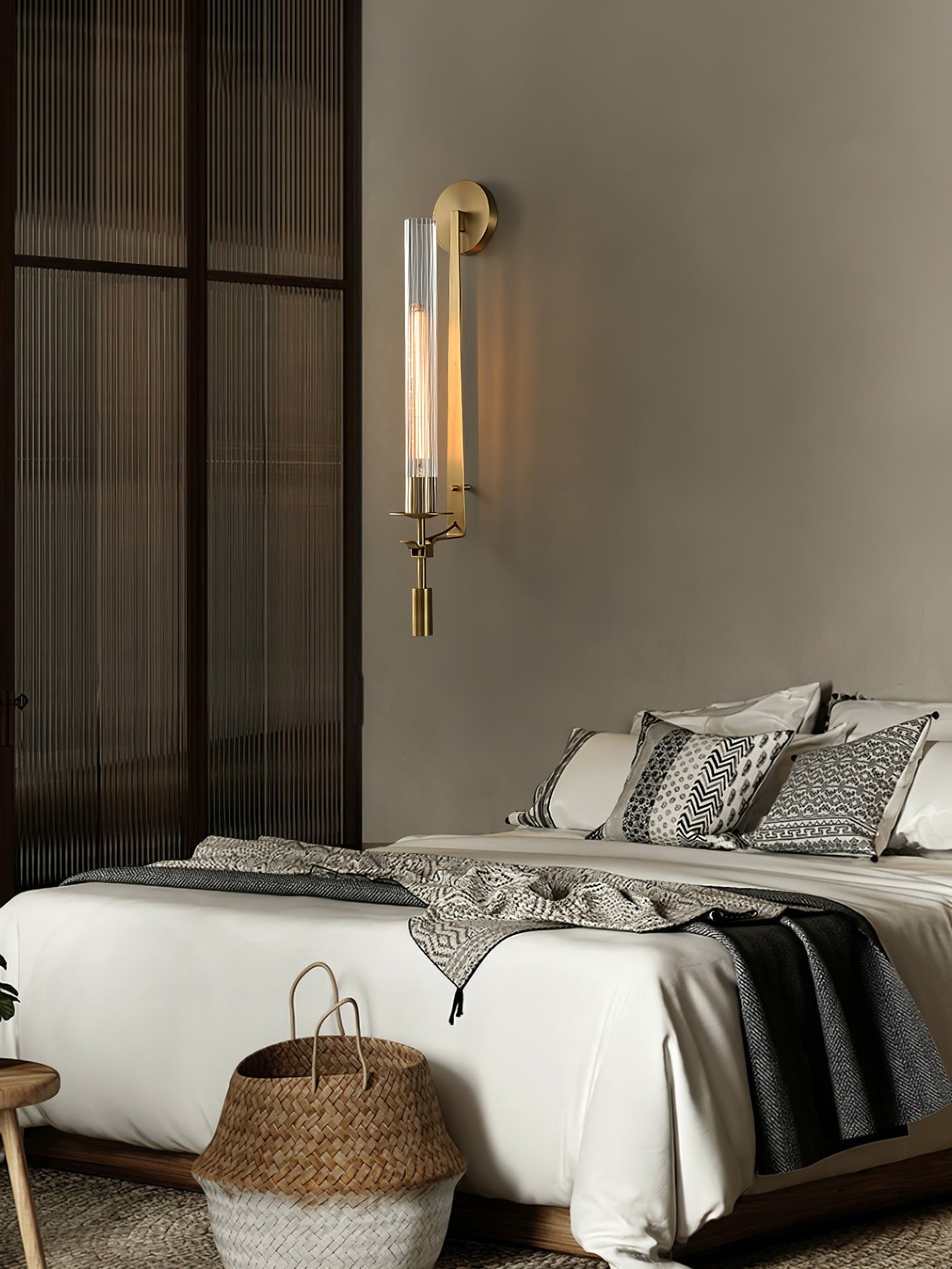 French Ribbed Glass Wall Light, Bedroom Wall Sconce, detail 89
