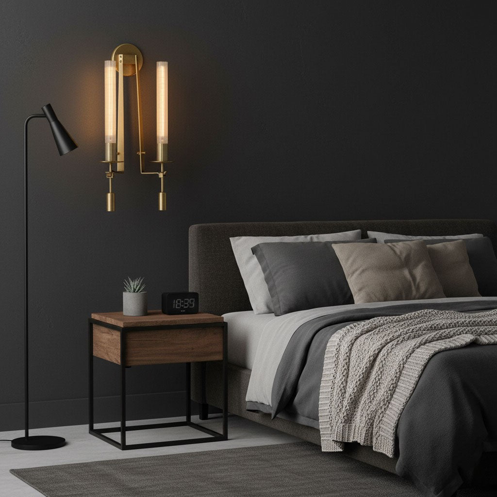 French Ribbed Glass Wall Light, Bedroom Wall Sconce, detail 9