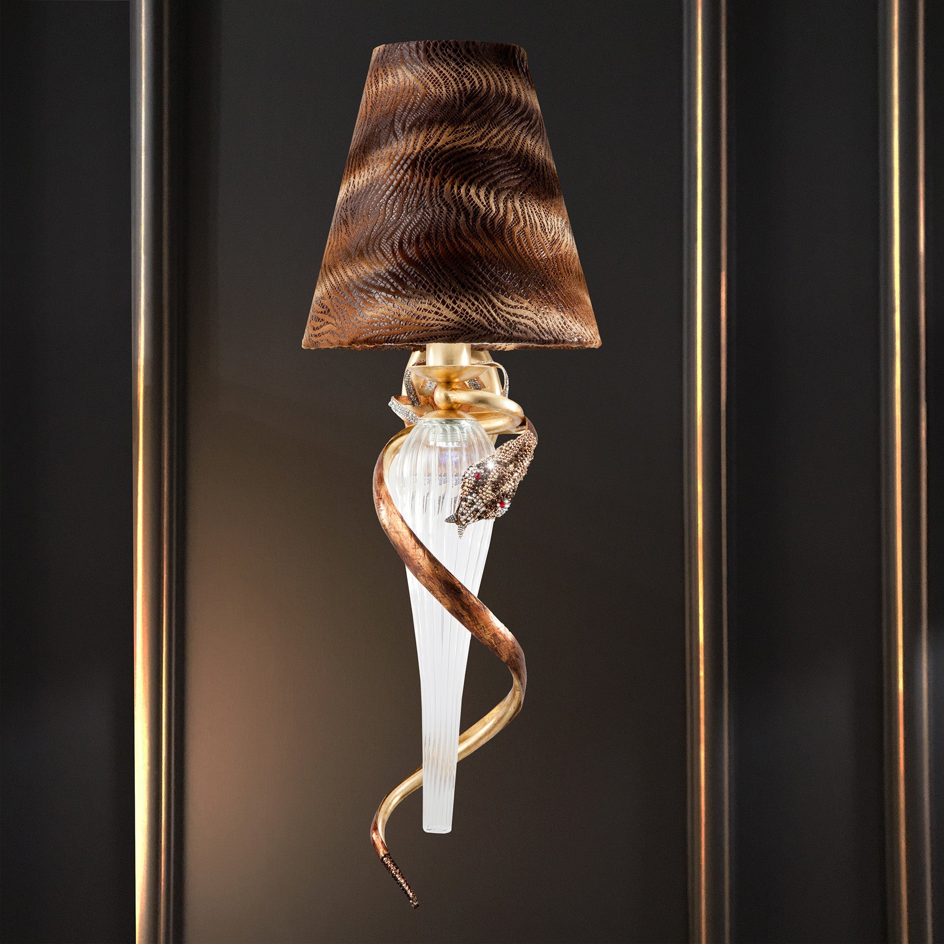 Gold Crystal Curved Wall Light, Bedroom Wall Sconce, Height 86 cm