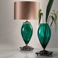 Green Glass Table Light And Vase With Rhinestones, Bedside Table Lamp, height 75 cm