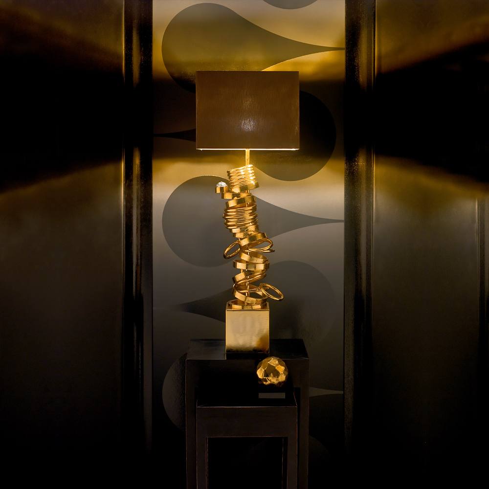 Crystal Large High End Handcrafted Contemporary Italian Gold Lamp, Bedside Table Lamp, detail 5