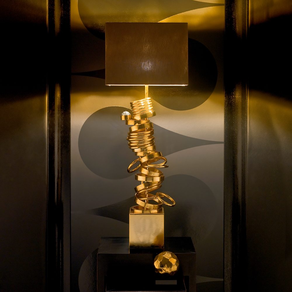Crystal Large High End Handcrafted Contemporary Italian Gold Lamp, Bedside Table Lamp, height 86 cm