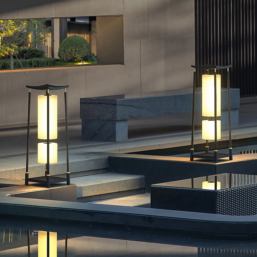Innovative Asian Style Exterior LED Landscape Lighting Decorative Solar Post Lights, Outdoor Wall Light, 14"