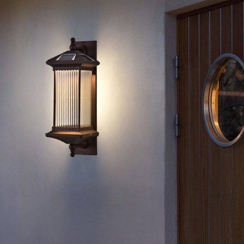 Vintage Striped Glass Waterproof LED Retro Solar Exterior Wall Fixtures, Outdoor Wall Light, detail 2
