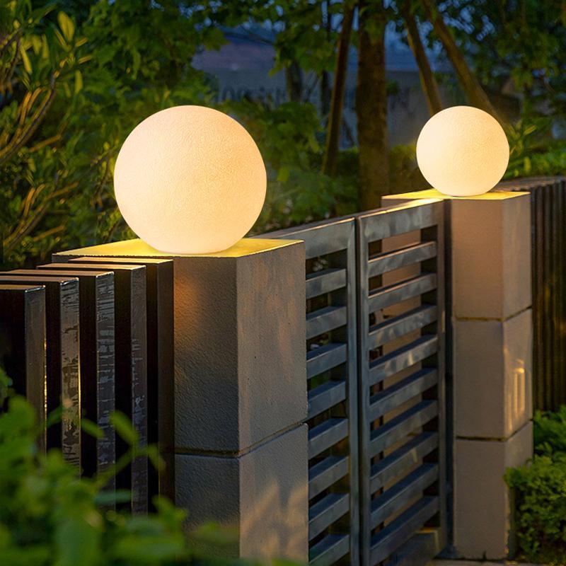 Resin Circular Ball Moon LED Waterproof White Contemporary Exterior Light Fence Lights, Outdoor Wall Light, 10"
