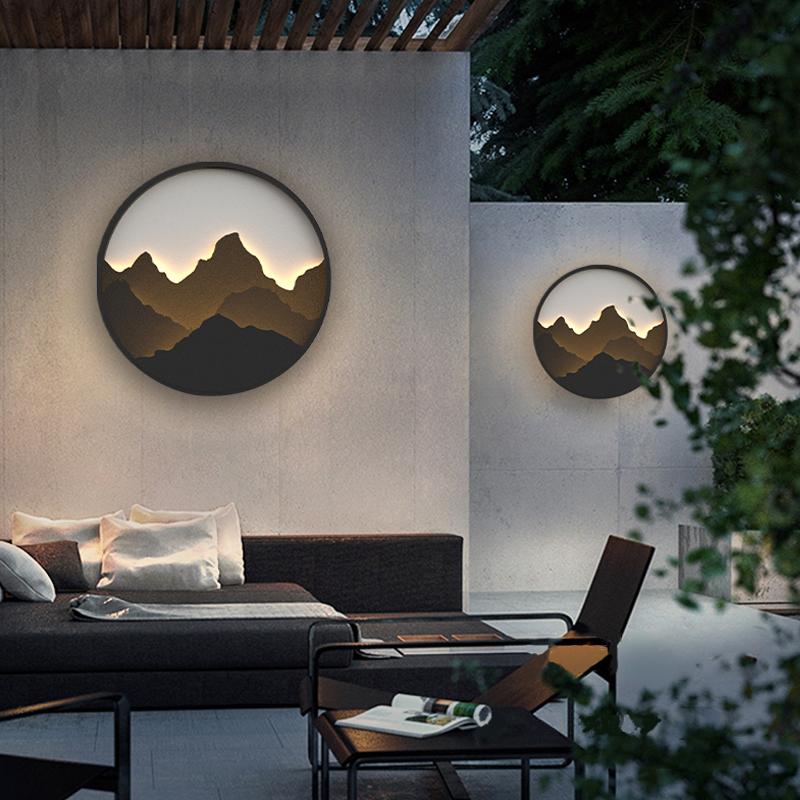 Circular Mountain Scenery Decor LED Waterproof Rustic Exterior Wall Fixtures, Outdoor Wall Light, detail 2