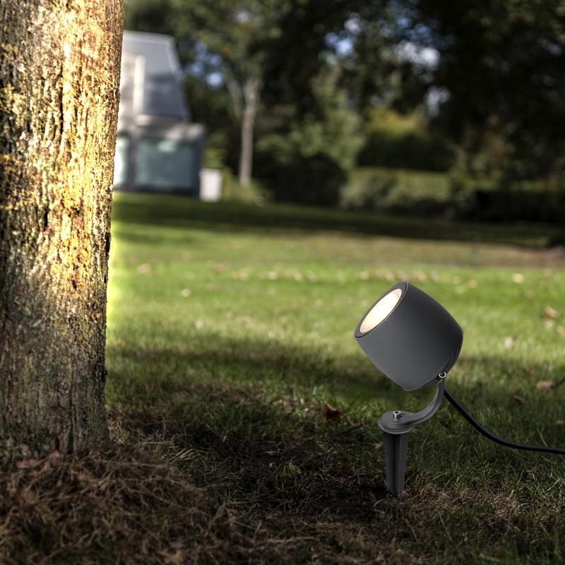 Circular Aluminum LED Waterproof Gray Contemporary Tree Spotlights Exterior Light, Outdoor Wall Light, Dia 5in x H 9in