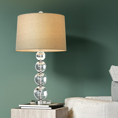 25 inch Light-Through Stacked Spheres Crystal Table Light, Bedside Table Lamp, Dia 13in x H 25in