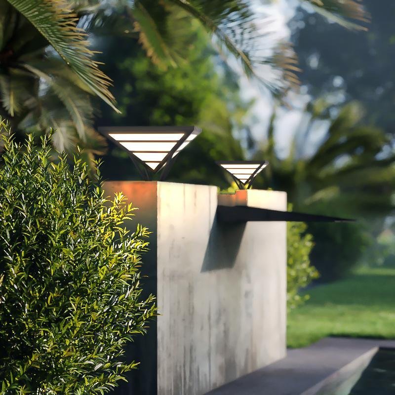 Geometric Aluminum Waterproof LED Black Contemporary Exterior Light Pillar Lamp, Outdoor Wall Light, 12"