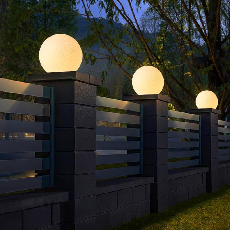 Resin Circular Ball Moon LED Waterproof White Contemporary Exterior Light Fence Lights, Outdoor Wall Light, detail 2