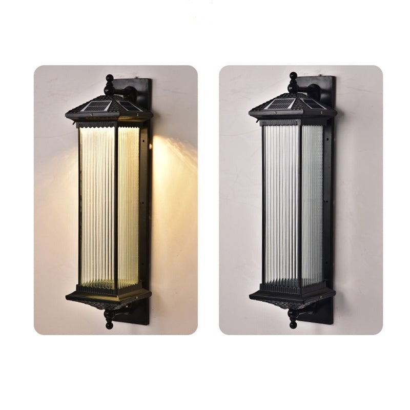 Vintage Striped Glass Waterproof LED Retro Solar Exterior Wall Fixtures, Outdoor Wall Light, detail 5