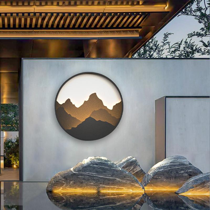 Circular Mountain Scenery Decor LED Waterproof Rustic Exterior Wall Fixtures, Outdoor Wall Light, detail 5