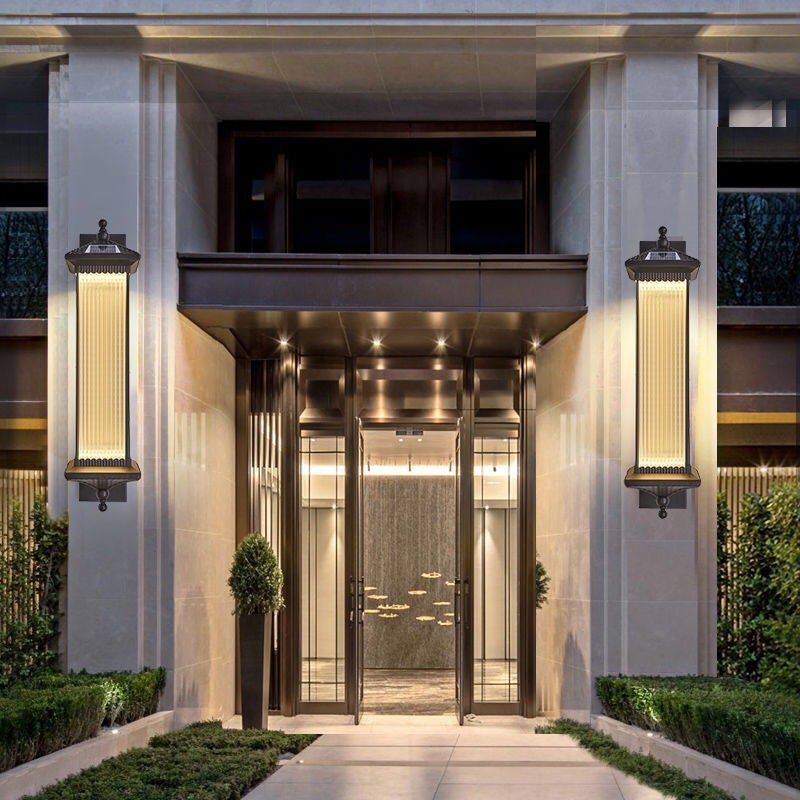 Vintage Striped Glass Waterproof LED Retro Solar Exterior Wall Fixtures, Outdoor Wall Light, detail 3