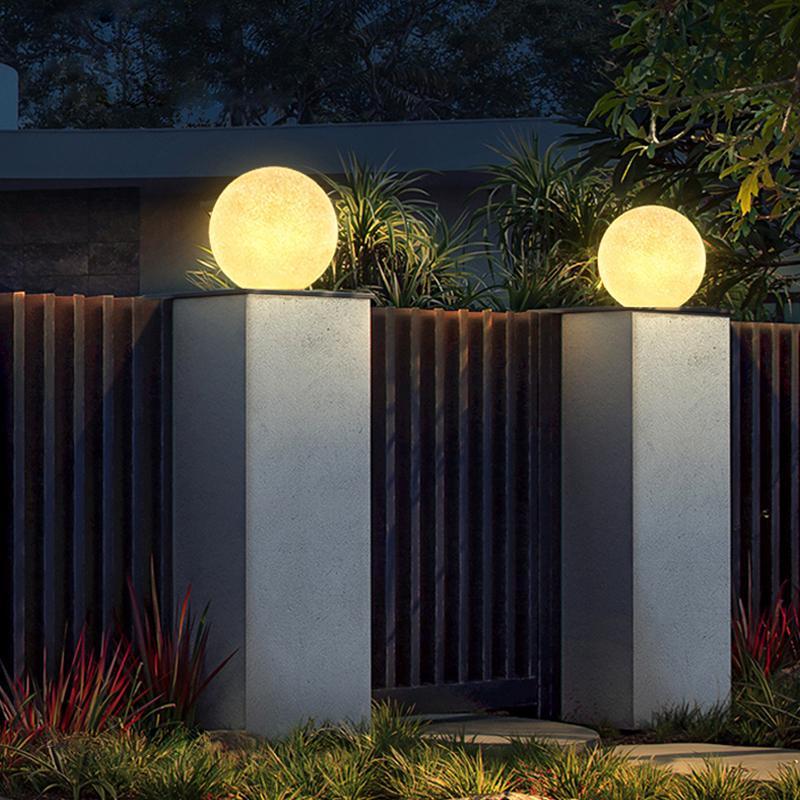 Resin Circular Ball Moon LED Waterproof White Contemporary Exterior Light Fence Lights, Outdoor Wall Light, detail 5
