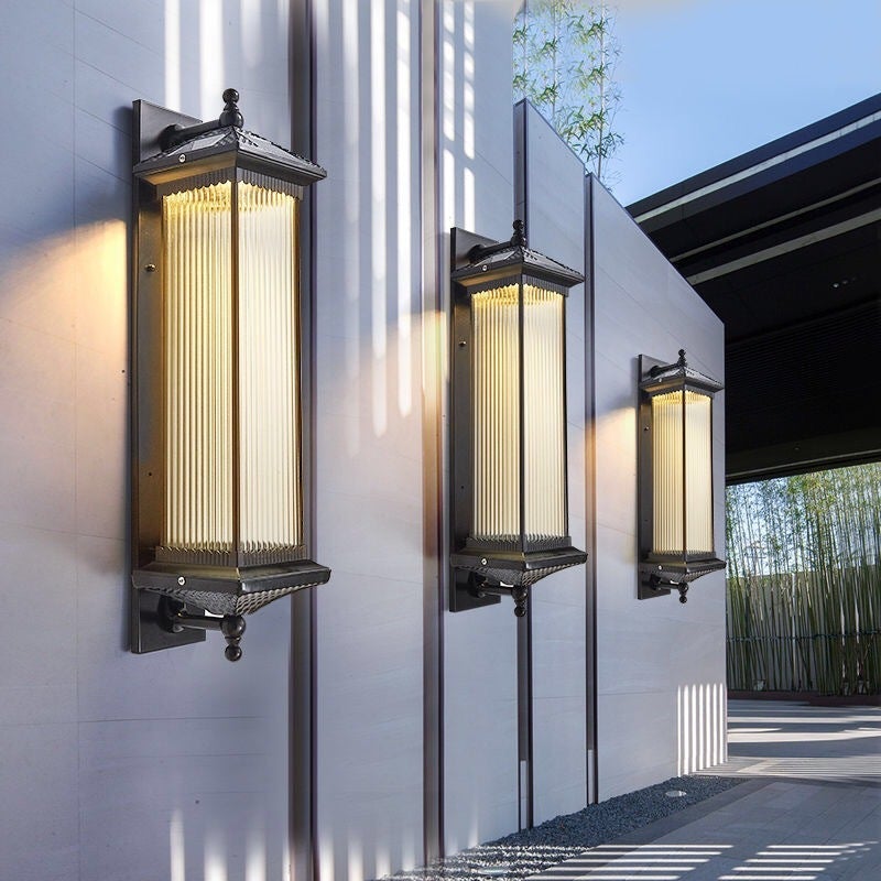 Vintage Striped Glass Waterproof LED Retro Solar Exterior Wall Fixtures, Outdoor Wall Light, detail 4