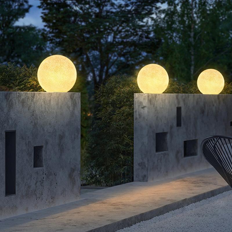 Resin Circular Ball Moon LED Waterproof White Contemporary Exterior Light Fence Lights, Outdoor Wall Light, detail 4