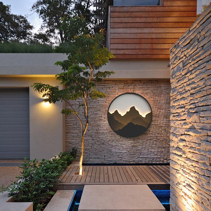 Circular Mountain Scenery Decor LED Waterproof Rustic Exterior Wall Fixtures, Outdoor Wall Light, detail 4