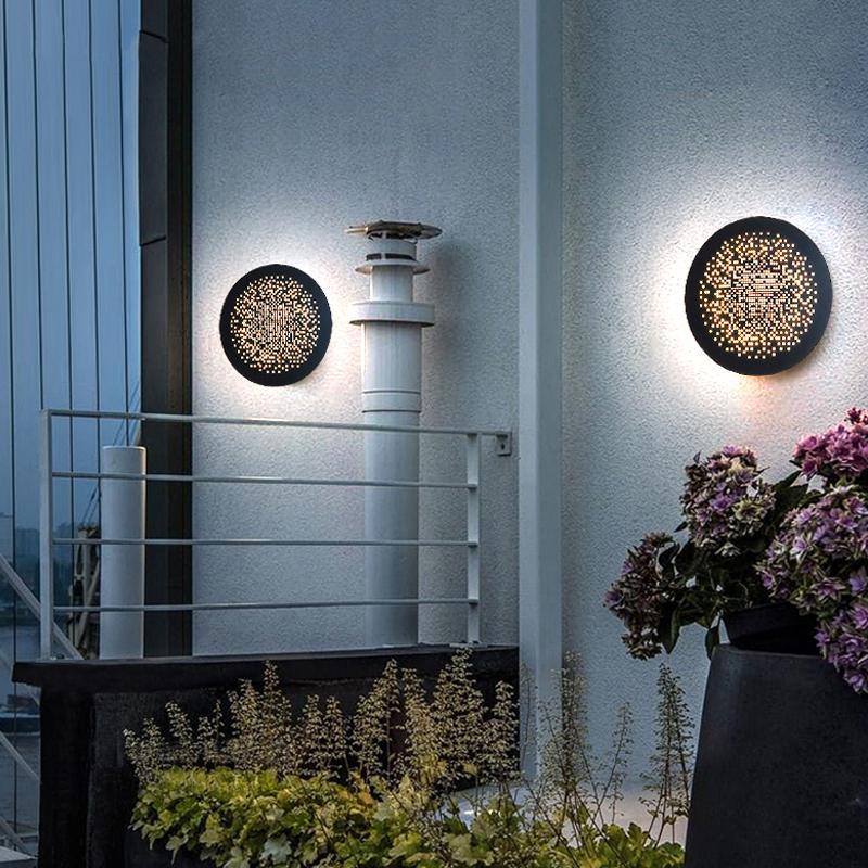 Circular Small Hollow Holes Waterproof LED Black Exterior Wall Fixtures, Outdoor Wall Light, detail 6