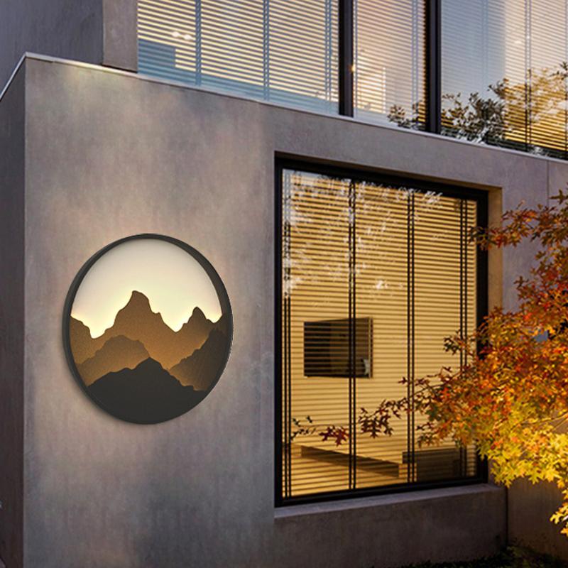 Circular Mountain Scenery Decor LED Waterproof Rustic Exterior Wall Fixtures, Outdoor Wall Light, detail 3