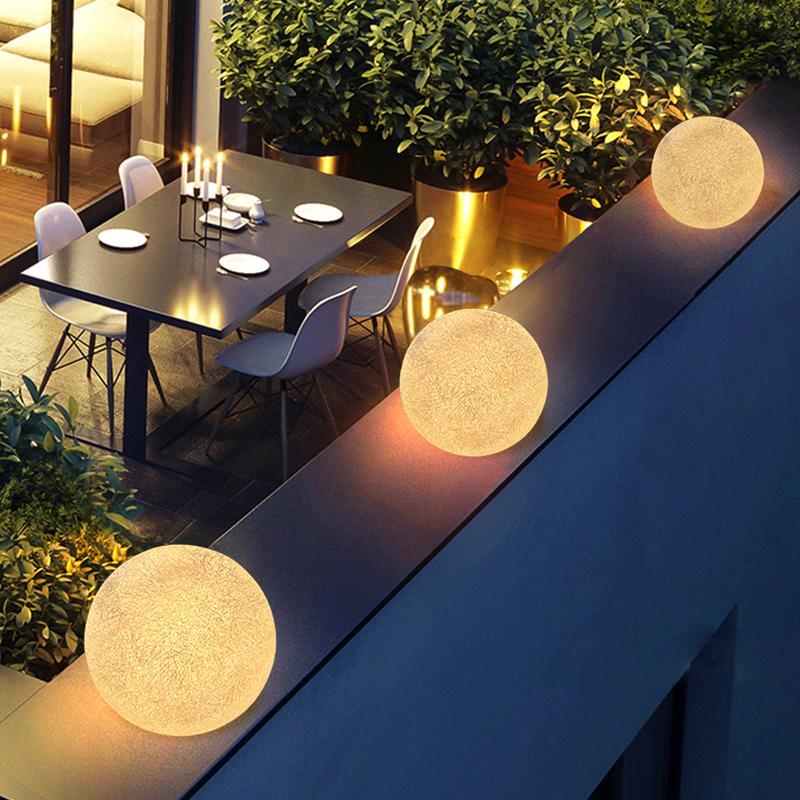 Resin Circular Ball Moon LED Waterproof White Contemporary Exterior Light Fence Lights, Outdoor Wall Light, detail 3