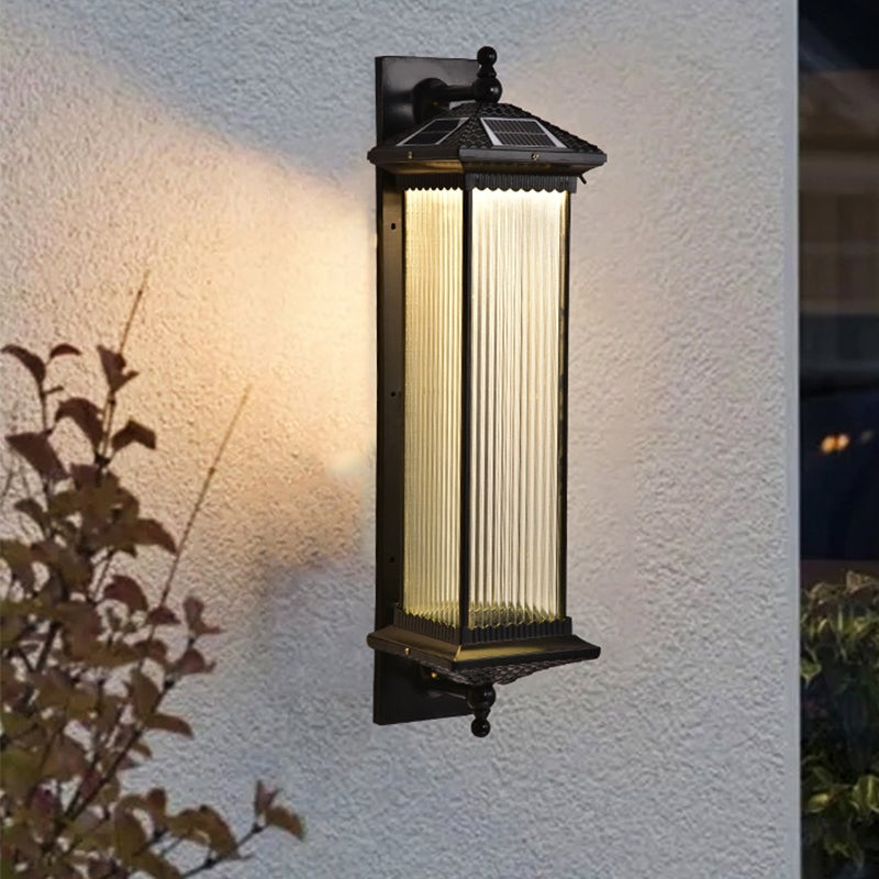 Vintage Striped Glass Waterproof LED Retro Solar Exterior Wall Fixtures, Outdoor Wall Light, 24"