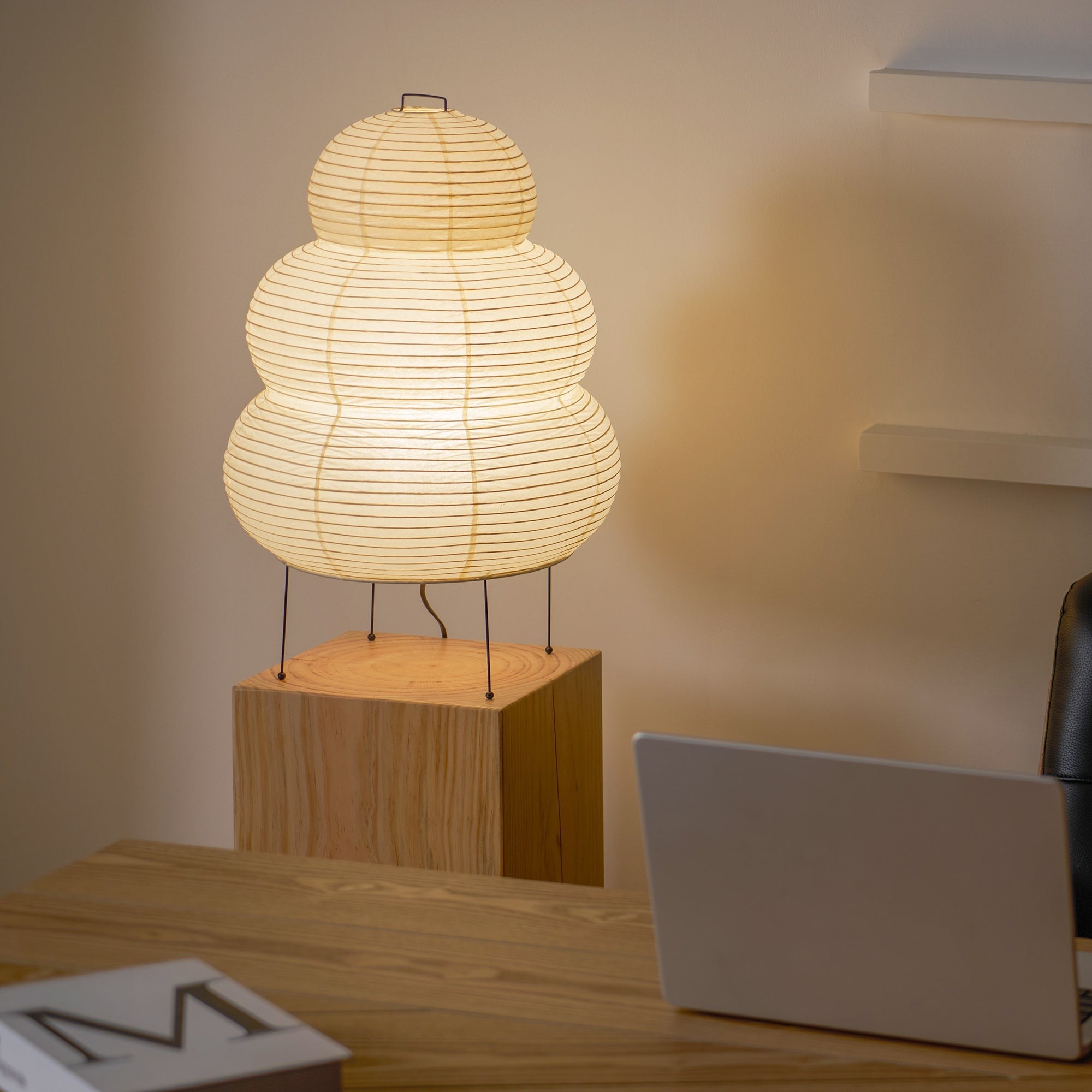 Japanese Mulberry Paper Table Light, Bedside Table Lamp, detail 10