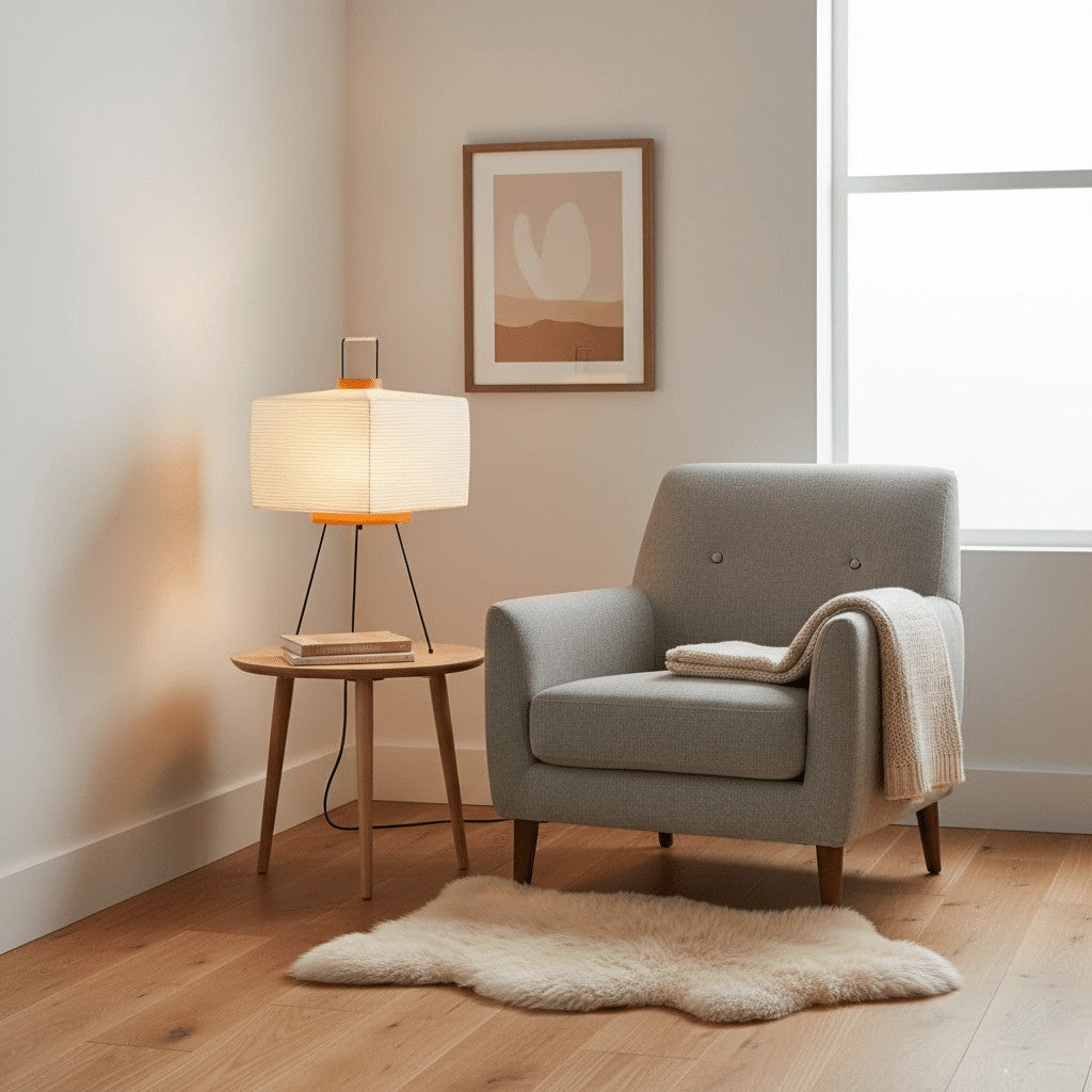 Japanese Mulberry Paper Table Light, Bedside Table Lamp, detail 11