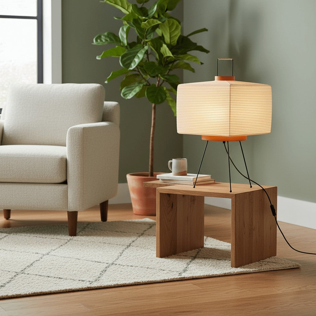 Japanese Mulberry Paper Table Light, Bedside Table Lamp, detail 13