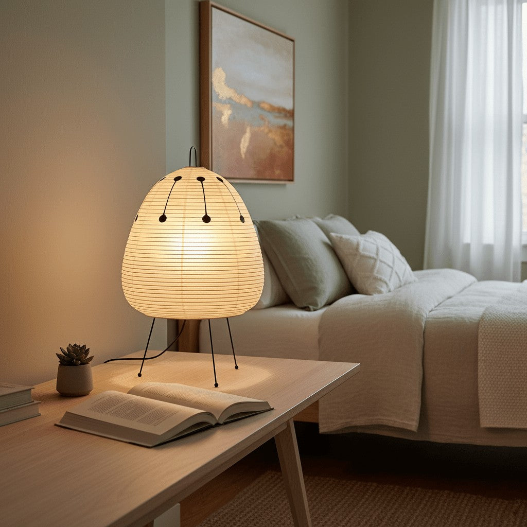 Japanese Mulberry Paper Table Light, Bedside Table Lamp, detail 18