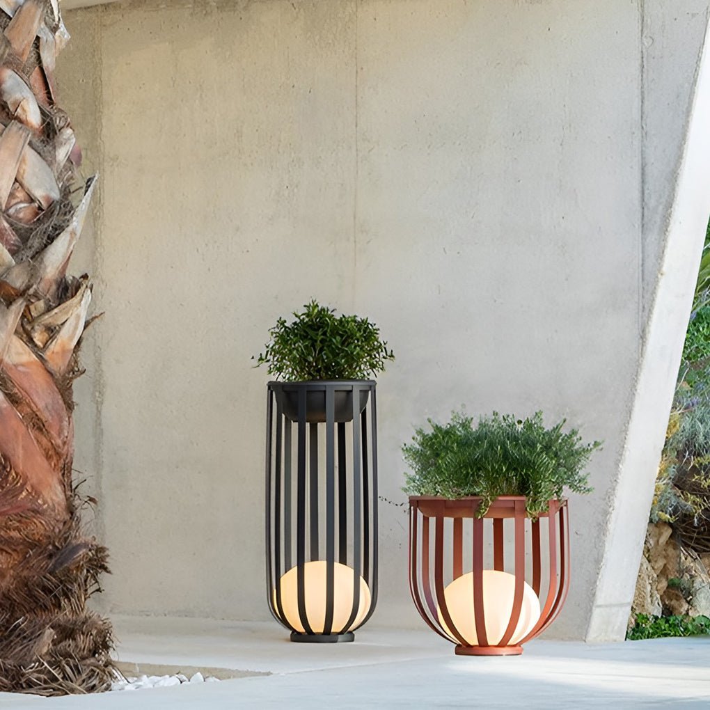 Industrial Solar Exterior LED Floor Lantern Lamp with Tray, Outdoor Wall Light, detail 5