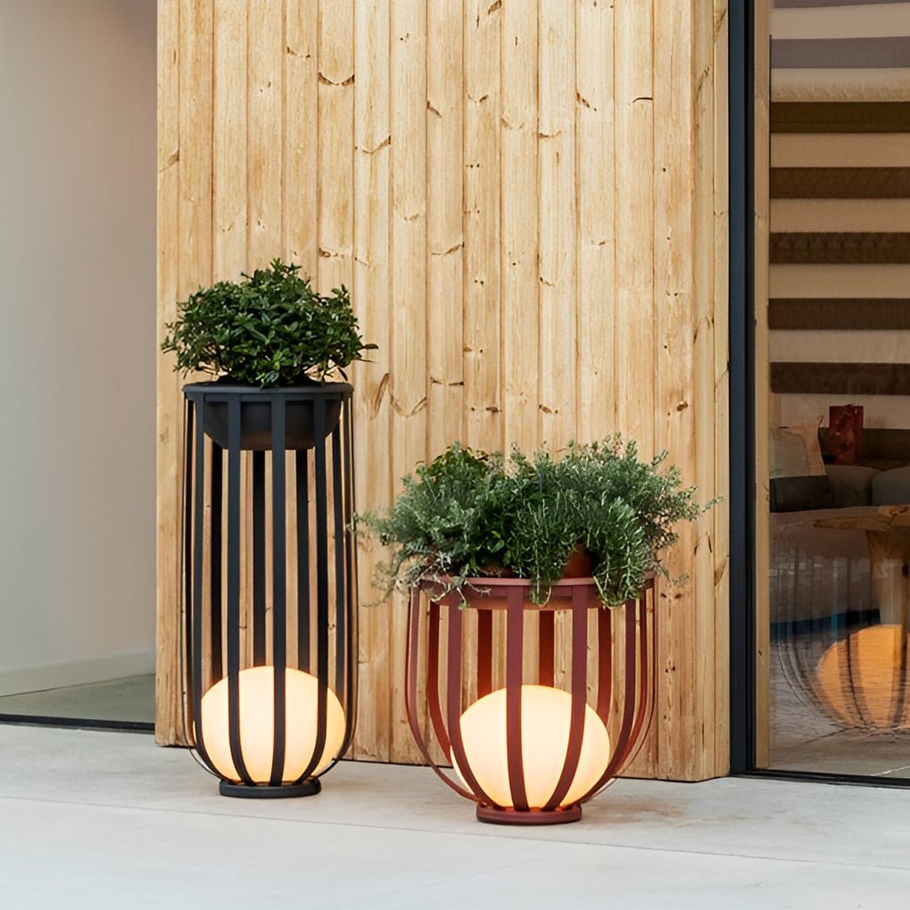 Industrial Solar Exterior LED Floor Lantern Lamp with Tray, Outdoor Wall Light, detail 3