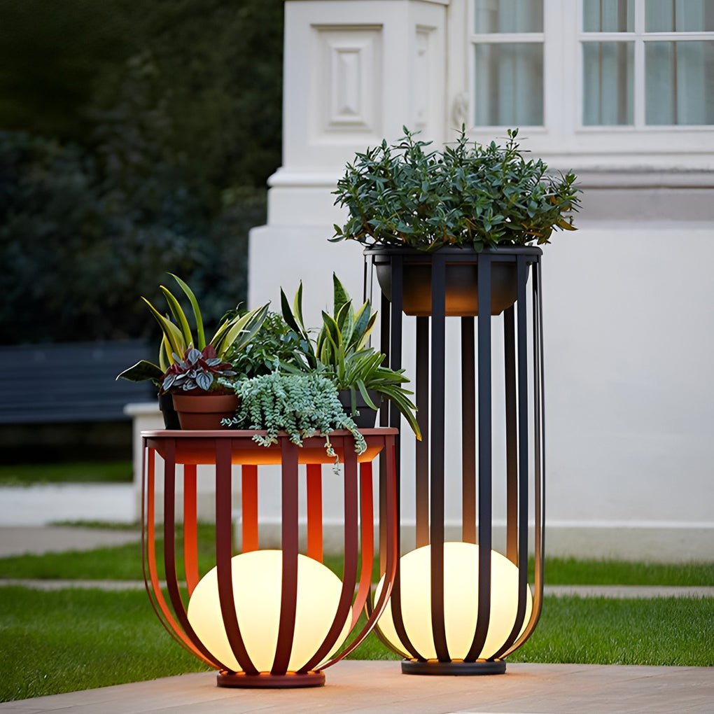Industrial Solar Exterior LED Floor Lantern Lamp with Tray, Outdoor Wall Light, detail 4