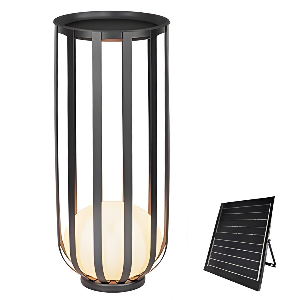 Industrial Solar Exterior LED Floor Lantern Lamp with Tray, Outdoor Wall Light, detail 12