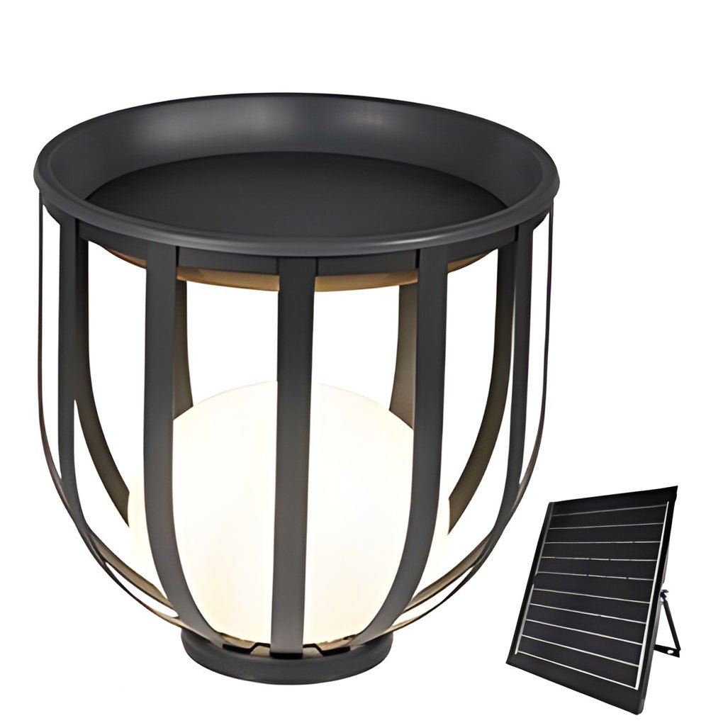 Industrial Solar Exterior LED Floor Lantern Lamp with Tray, Outdoor Wall Light, detail 11