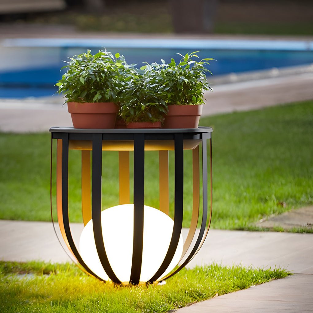 Industrial Solar Exterior LED Floor Lantern Lamp with Tray, Outdoor Wall Light, detail 6