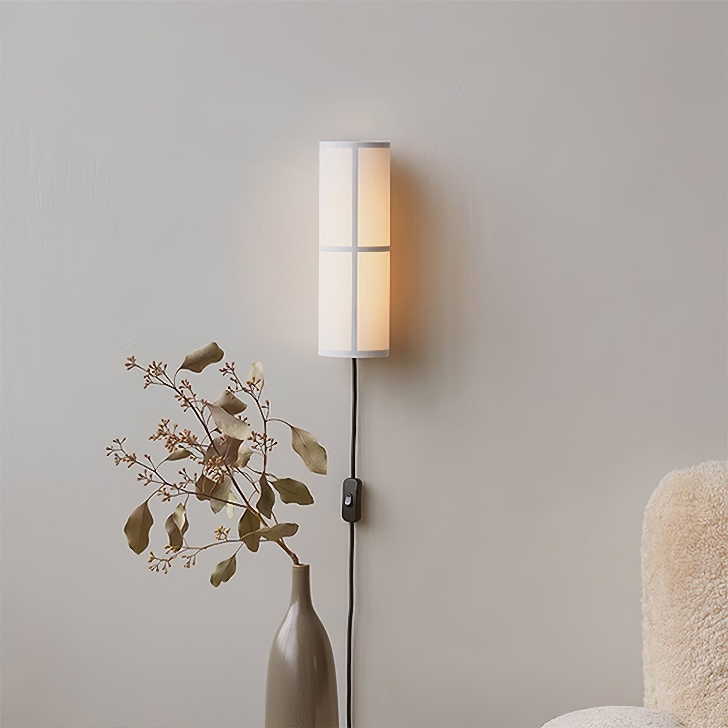 LinenGlow Cylinder Wall Light, Plug-In Wall Sconce, detail 6