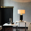 Premium Italian Burnished Brass And Ebony Veneer Table Light, Bedside Table Lamp, Height 50 cm