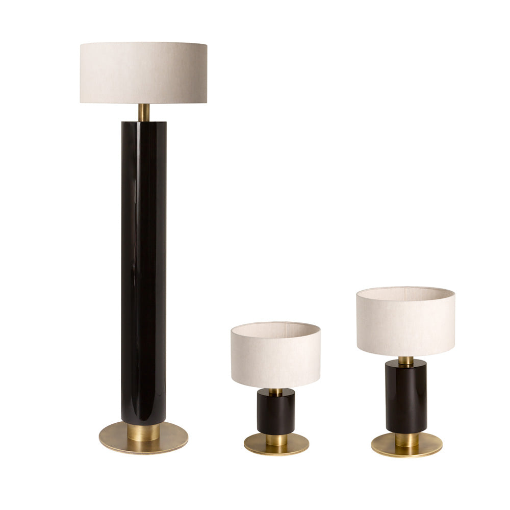 Premium Italian Burnished Brass And Ebony Veneer Table Light, Bedside Table Lamp, detail 4