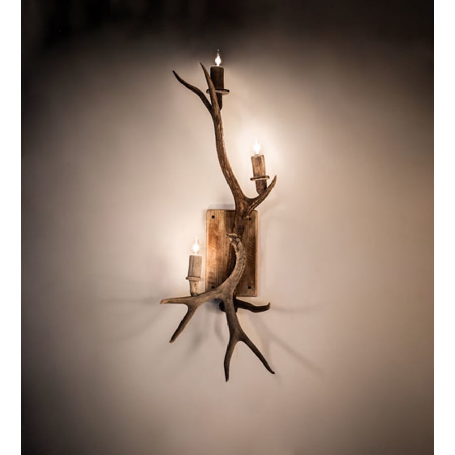 Antlers Elk and Mule Deer 3 Light 33" Tall Wall Light, Bedroom Wall Sconce, Dimensions: Height: 33"