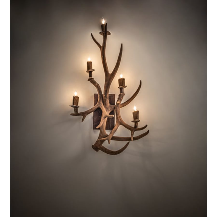 Antlers Elk and Mule Deer 5 Light 36" Tall Wall Light, Bedroom Wall Sconce, Dimensions: Height: 36"
