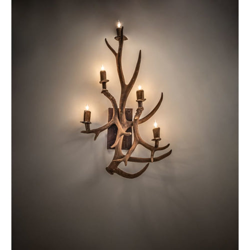 Antlers Elk and Mule Deer 5 Light 36" Tall Wall Light, Bedroom Wall Sconce, Dimensions: Height: 36"