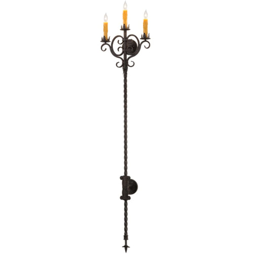 3 Light 74" Tall Wall Light, Bedroom Wall Sconce, detail 2