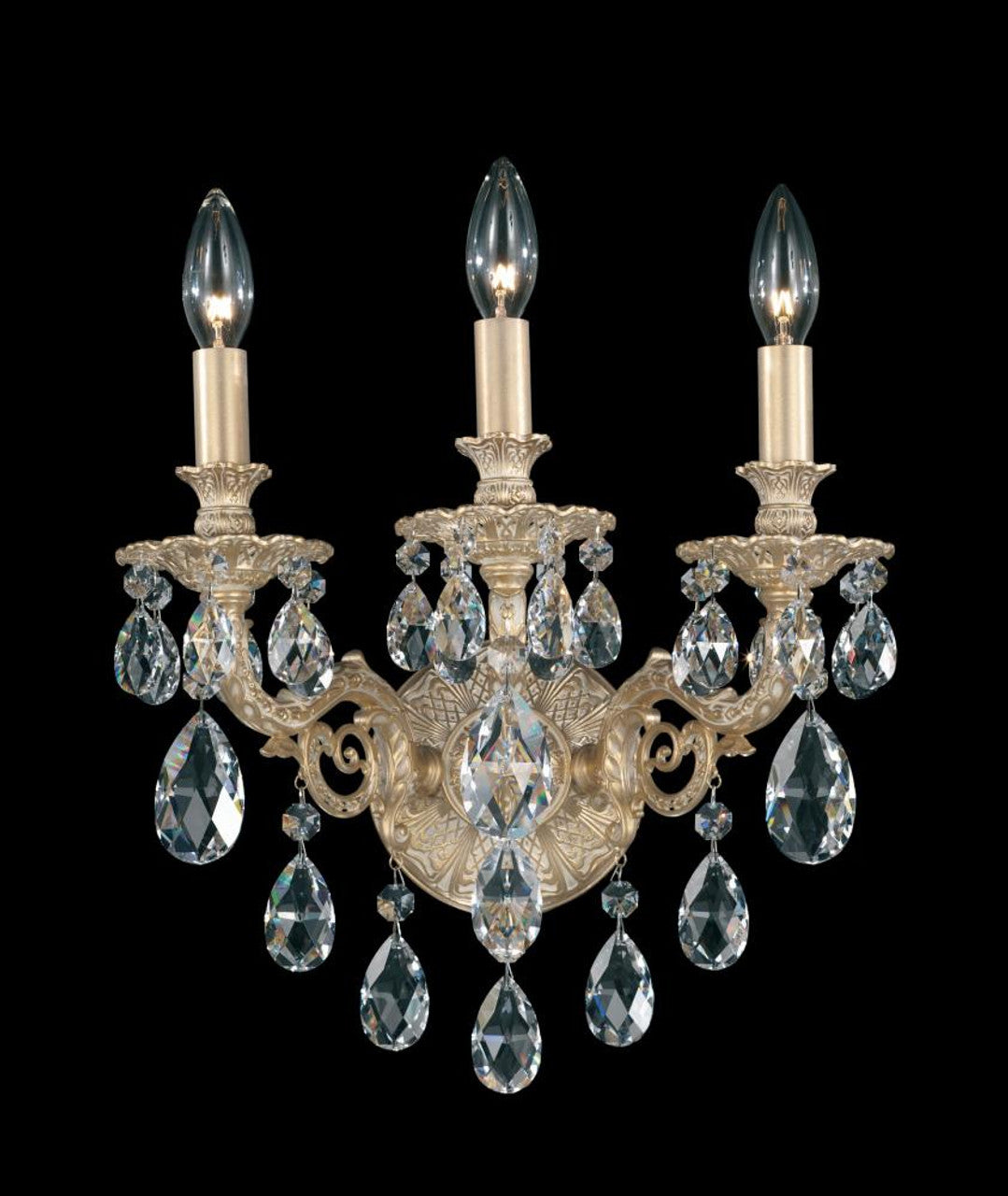 Renaissance Wall Light, 3-Light, Antique Silver, Clear Crystal, 22"H - Option 2, Hardwired Wall Sconce, detail 2
